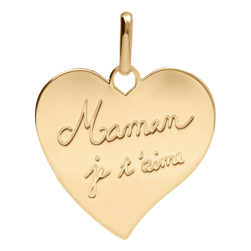 Pendentif en plaqué or coeur gravé "Maman je t'aime"