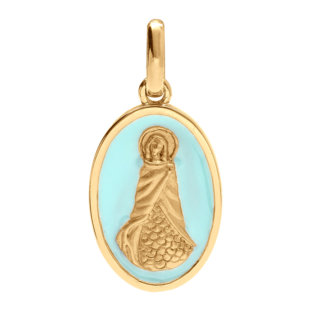 Pendentif en plaqué or ovale Sainte Sara fond bleu ciel