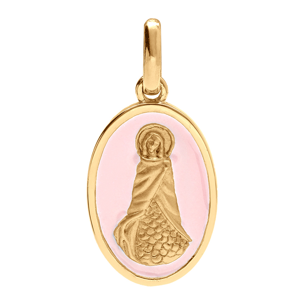 Pendentif en plaqué or ovale Sainte Sara fond rose pâle
