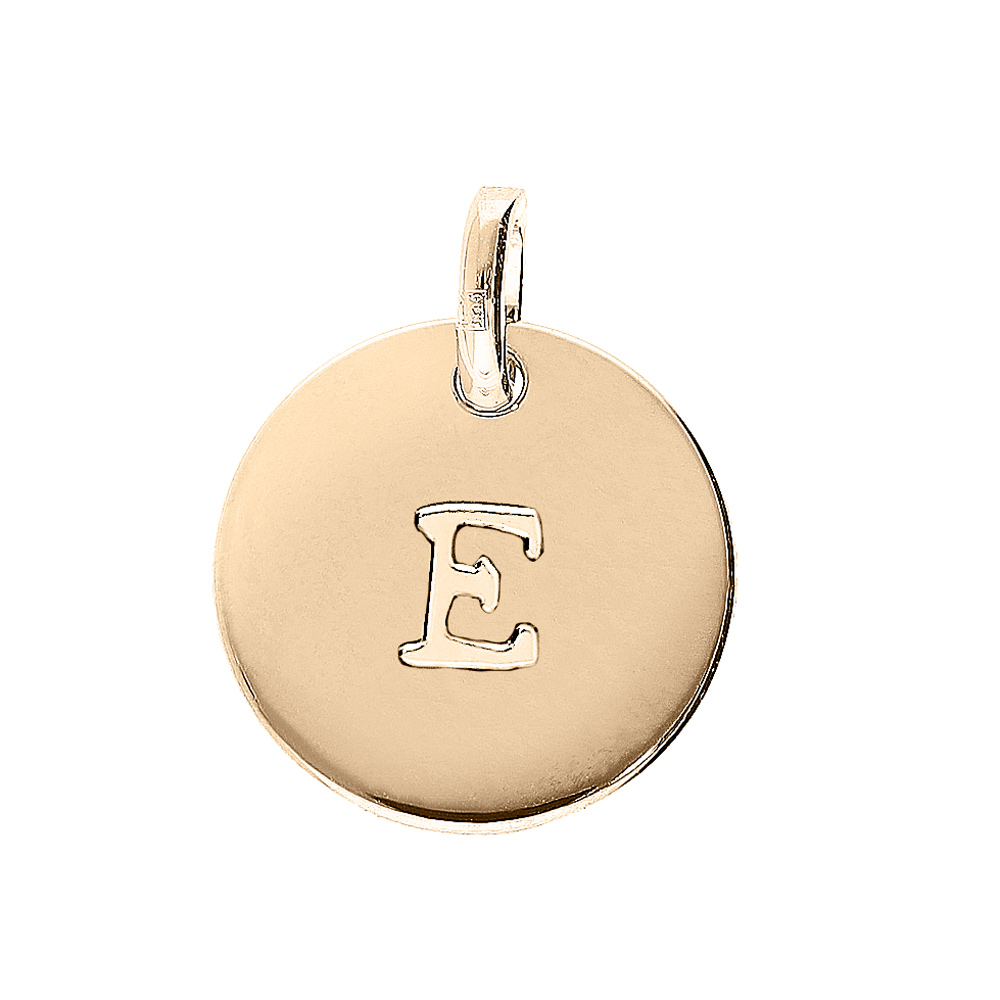 Pendentif en plaqué or médaille 12mm gravure lettre alphabet "E" Pendentif en plaqué or médaille 12mm gravure lettre alphabet "E"