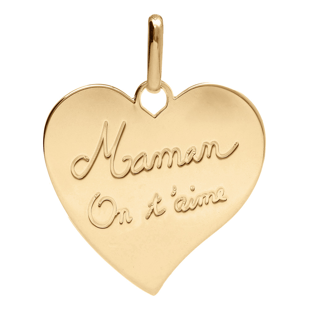 Pendentif en plaqué or coeur gravé "Maman on t'aime"