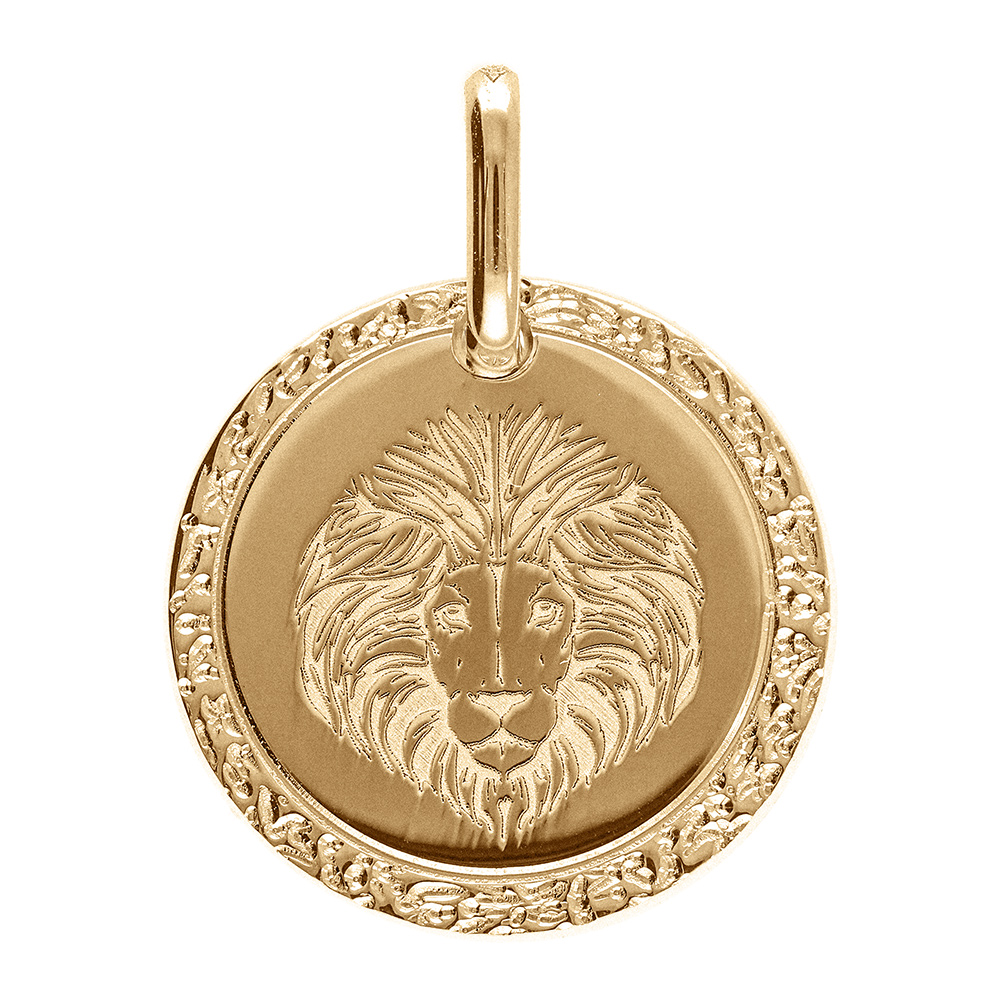 Pendentif en plaqué or médaille 15mm zodiaque lion