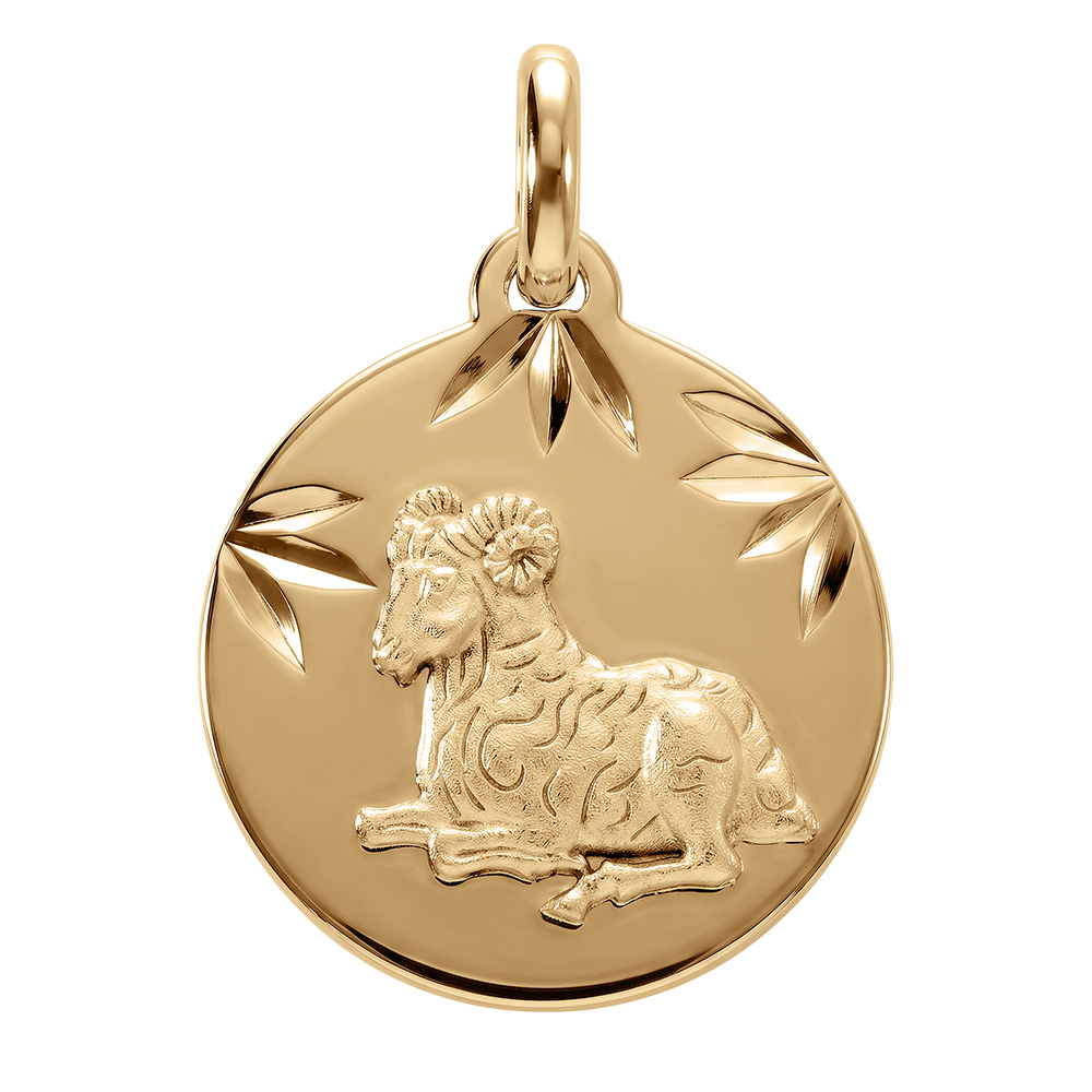 Pendentif en plaqué or médaille 15mm diamanté zodiaque bélier