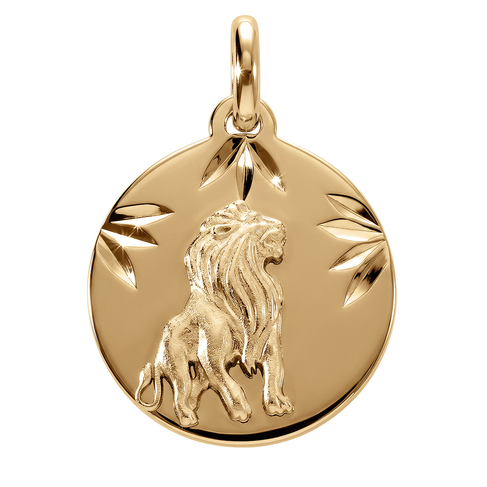 Pendentif en plaqué or médaille 15mm diamanté zodiaque lion Pendentif en plaqué or médaille 15mm diamanté zodiaque lion