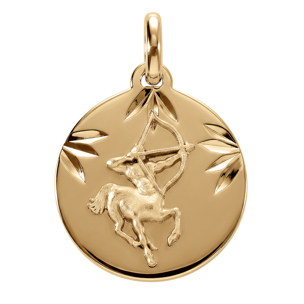 Pendentif en plaqué or médaille 15mm diamanté zodiaque sagittaire