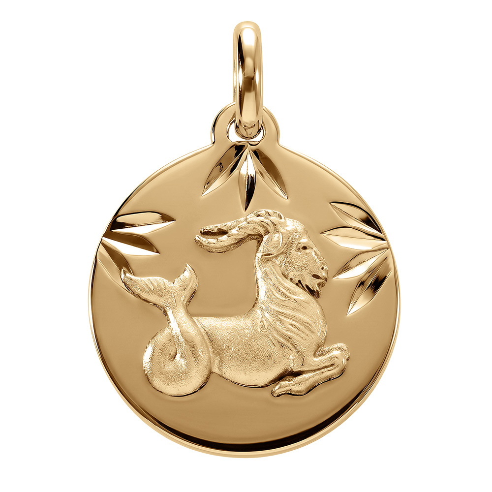 Pendentif en plaqué or médaille 15mm diamanté zodiaque capricorne