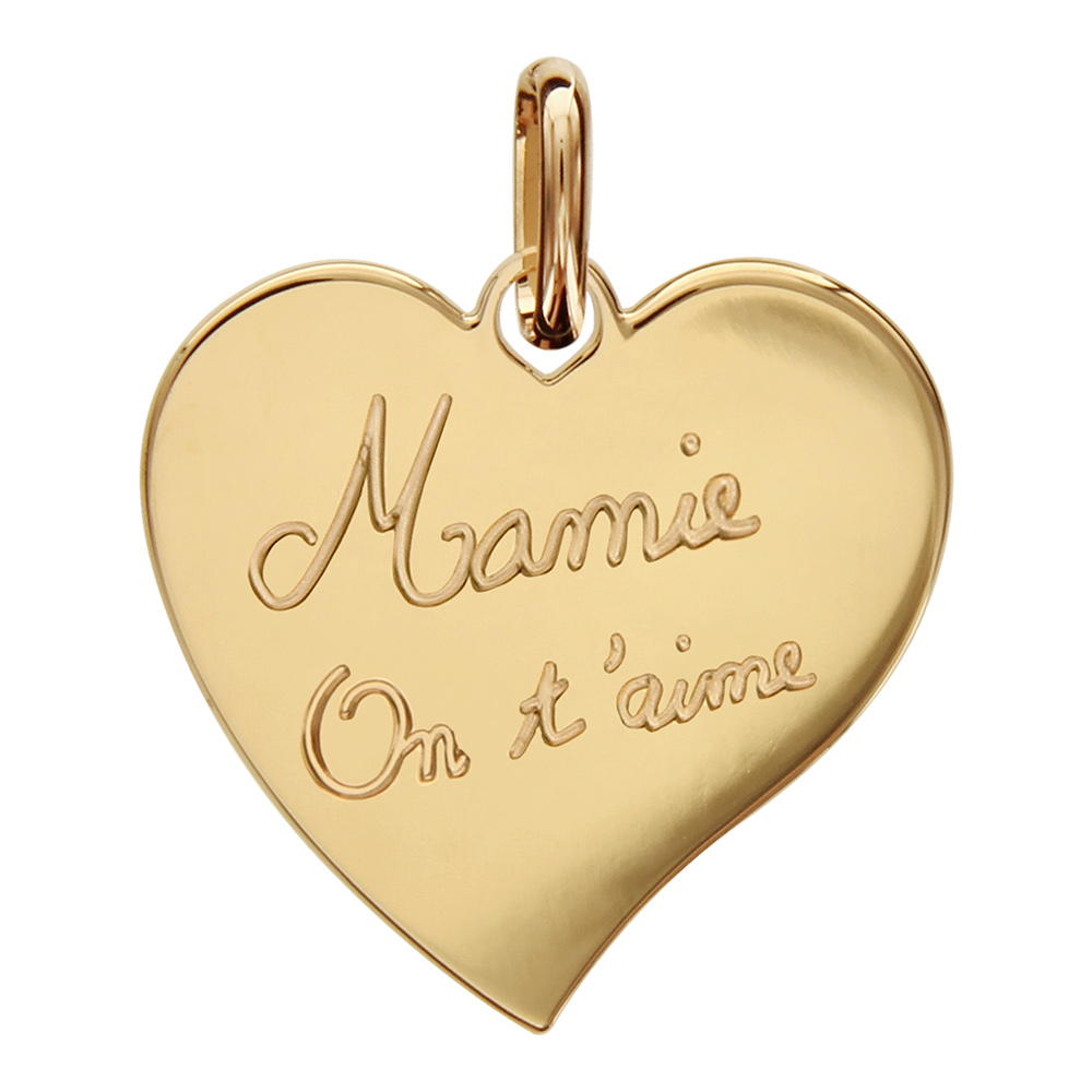 Pendentif en plaqué or coeur gravé "Mamie on t'aime"