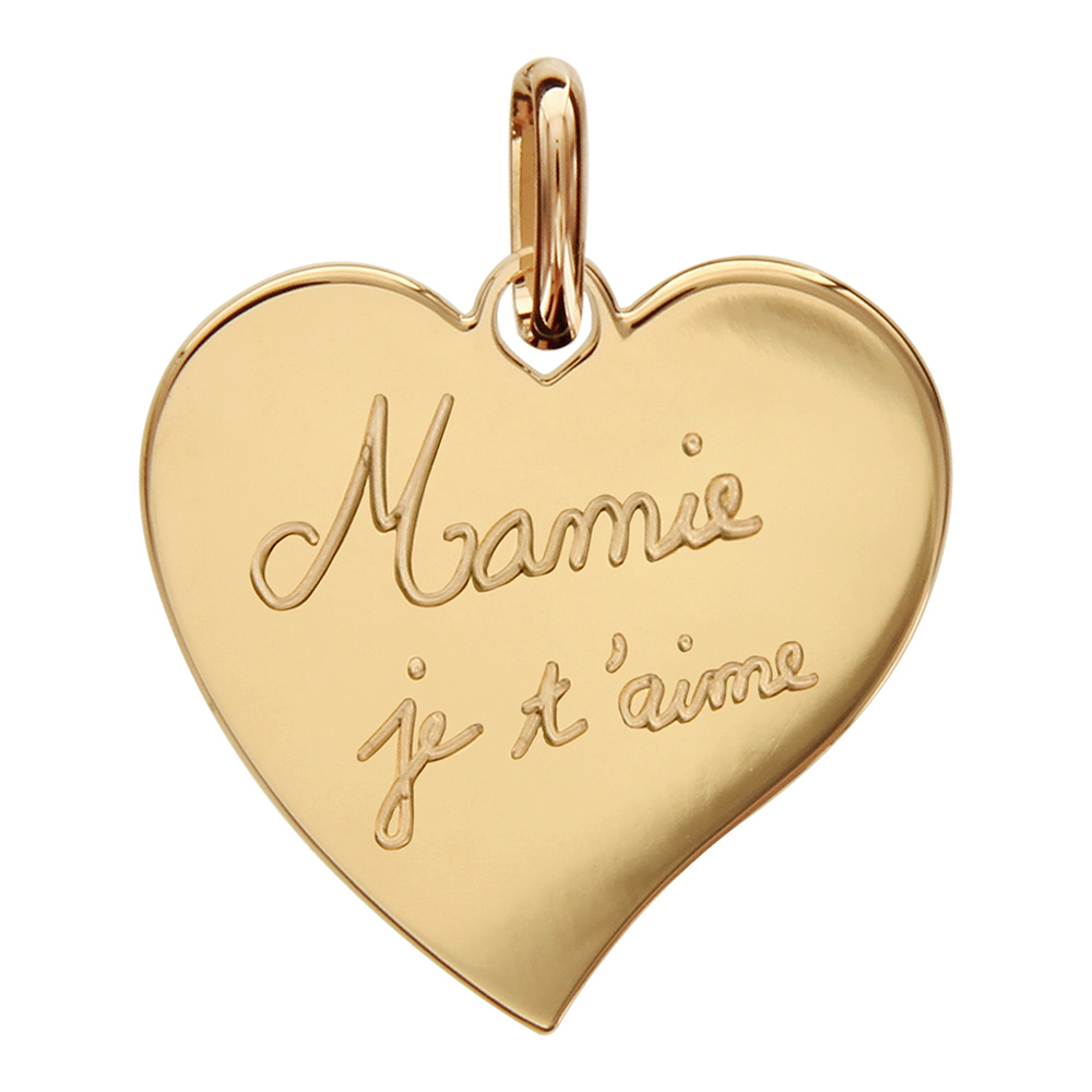 Pendentif en plaqué or coeur gravé "Mamie je t'aime"