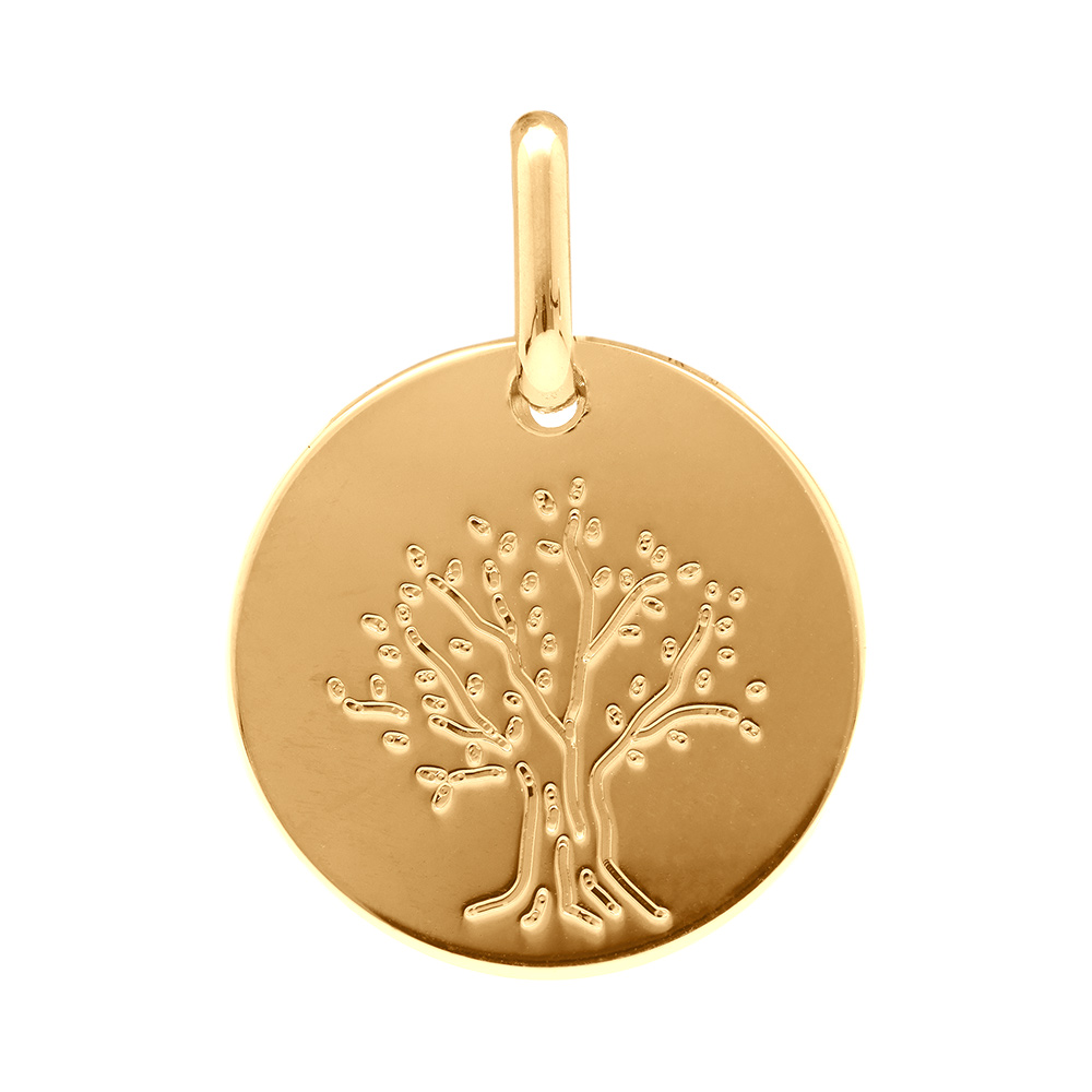 Pendentif en plaqué or médaille avec arbre de vie gravé - diamètre 16mm