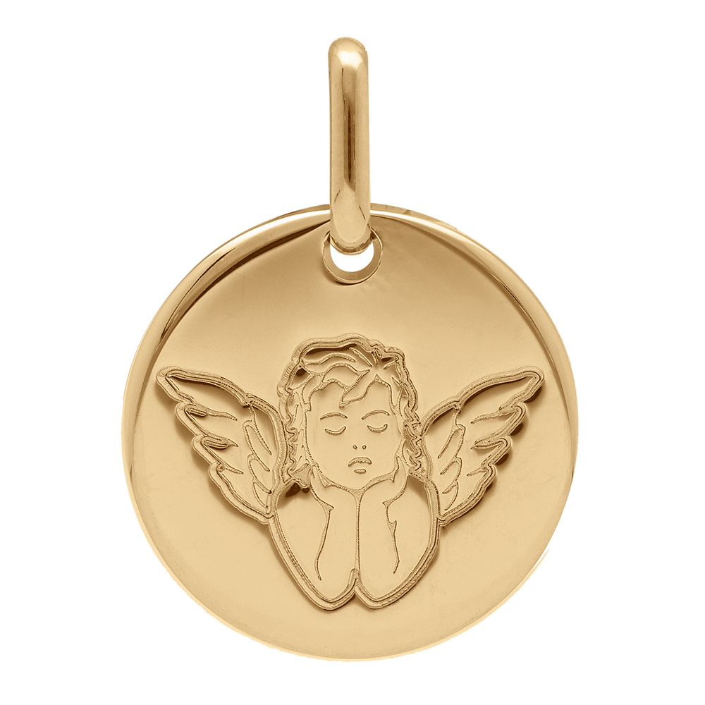 Pendentif en plaqué or médaille ronde 15mm motif Ange