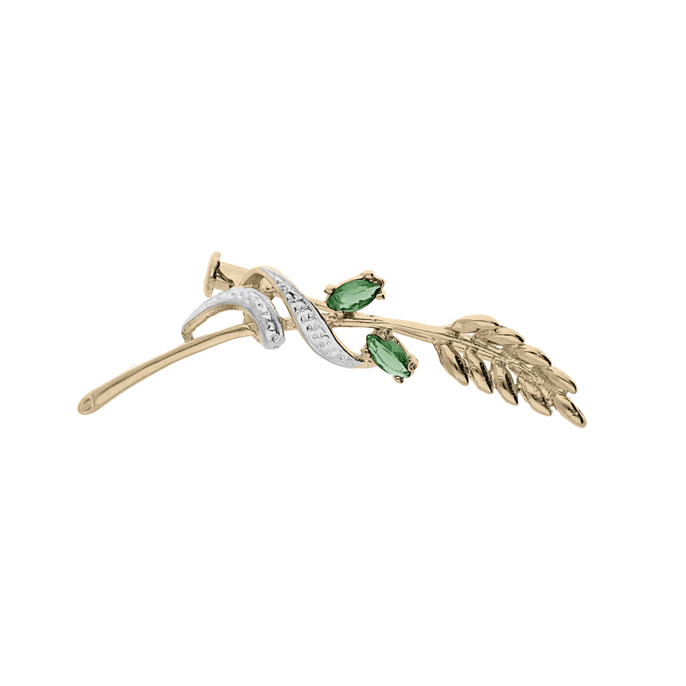 Broche en plaqué or épi de blé avec navettes oxydes verts et oxydes blancs sertis Broche en plaqué or épi de blé avec navettes oxydes verts et oxydes blancs sertis