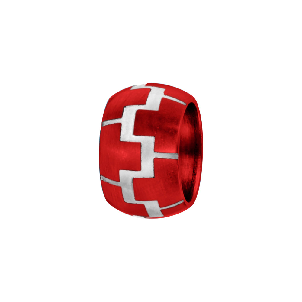 Charms Thabora grand modèle pour homme en acier et aluminium anodisé rouge brillant anneau bombé motif zig zag
