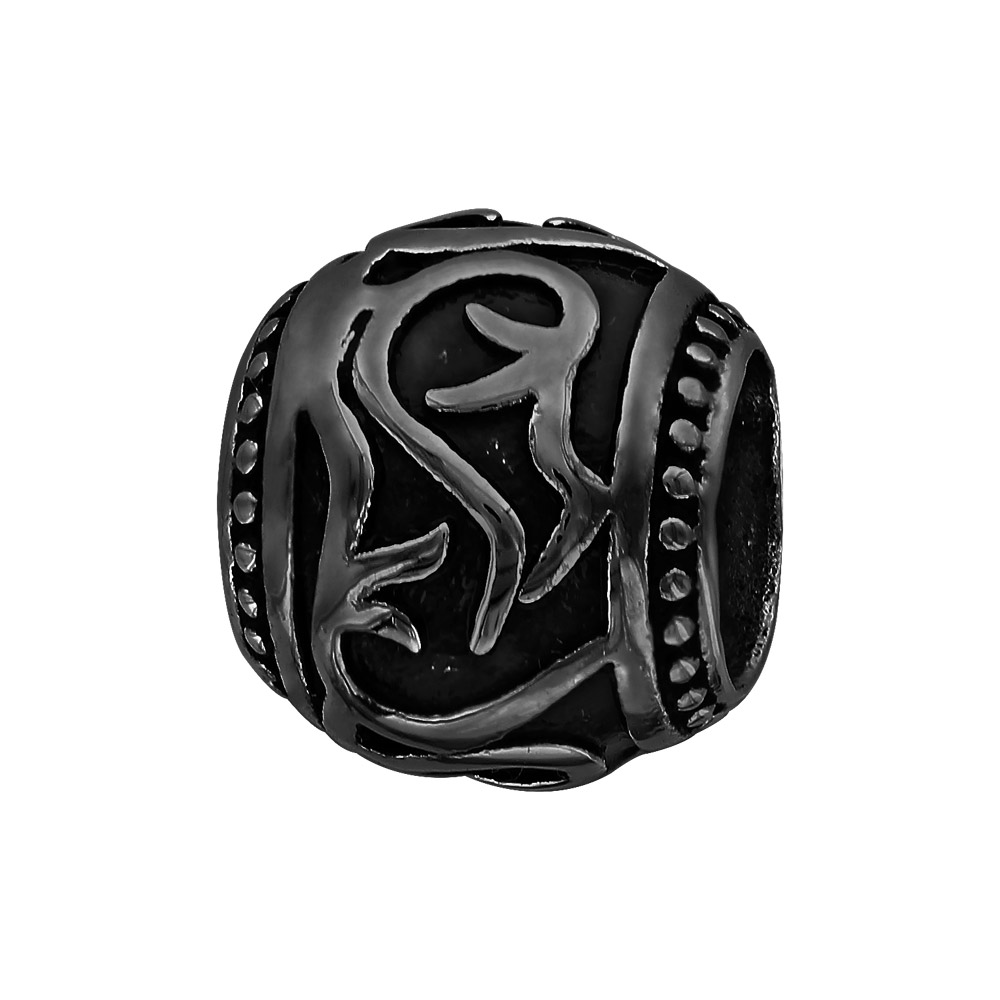 Charms Thabora grand modèle pour homme en acier et PVD noir boule motif tribal