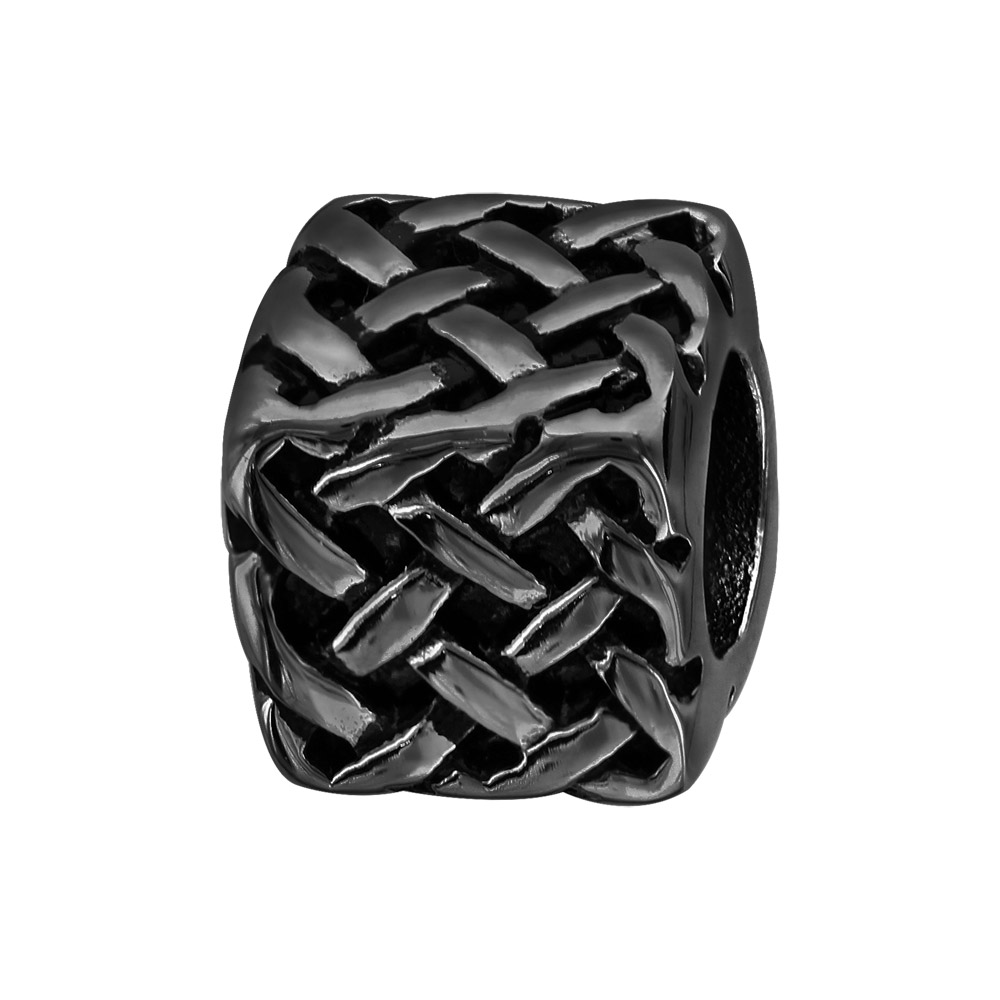 Charms Thabora grand modèle pour homme en acier et PVD noir cube et tresse relief