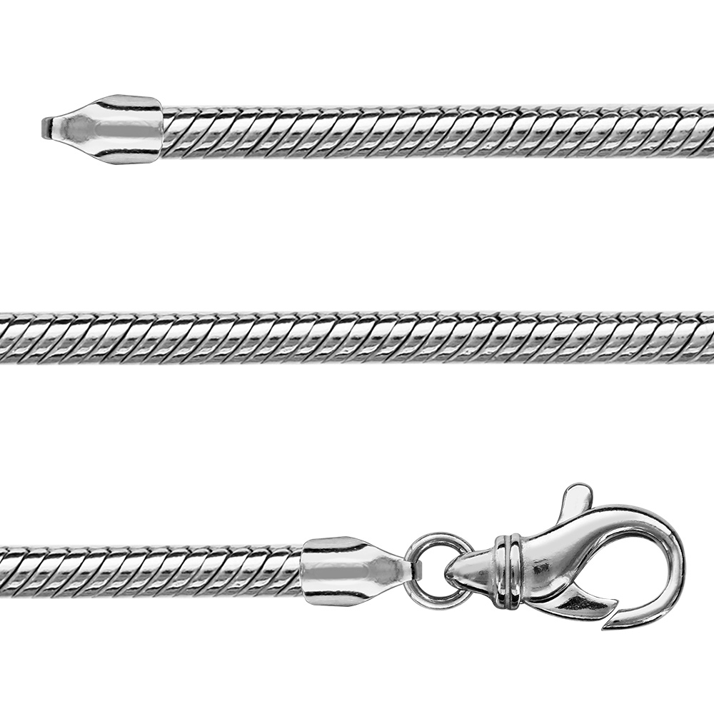 Bracelet en argent rhodié chaîne tube serpent pour charms - longueur 18cm fermoir mousqueton