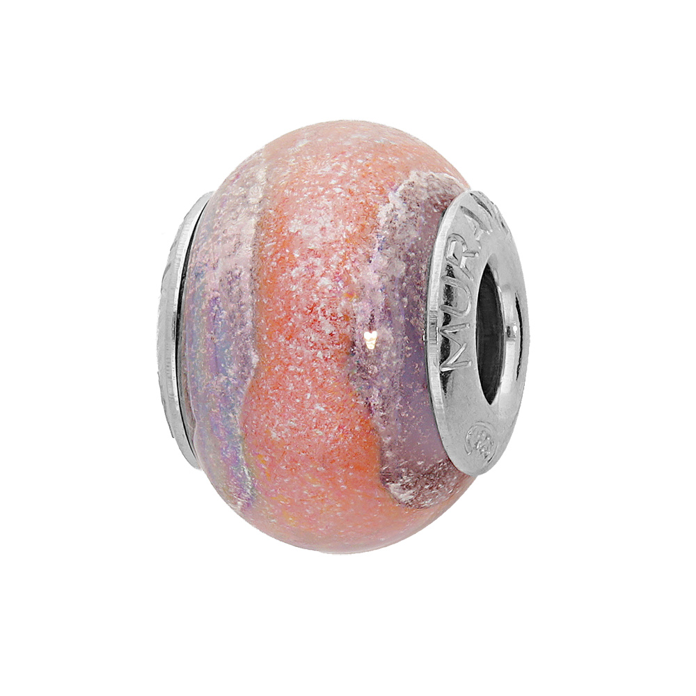 Charms Thabora en argent rhodié et verre de Murano véritable pastel violet et pêche Charms Thabora en argent rhodié et verre de Murano véritable pastel violet et pêche