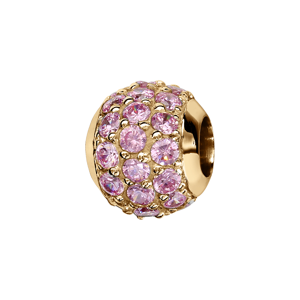 Charms coulissant en vermeil boule pierres roses sertis