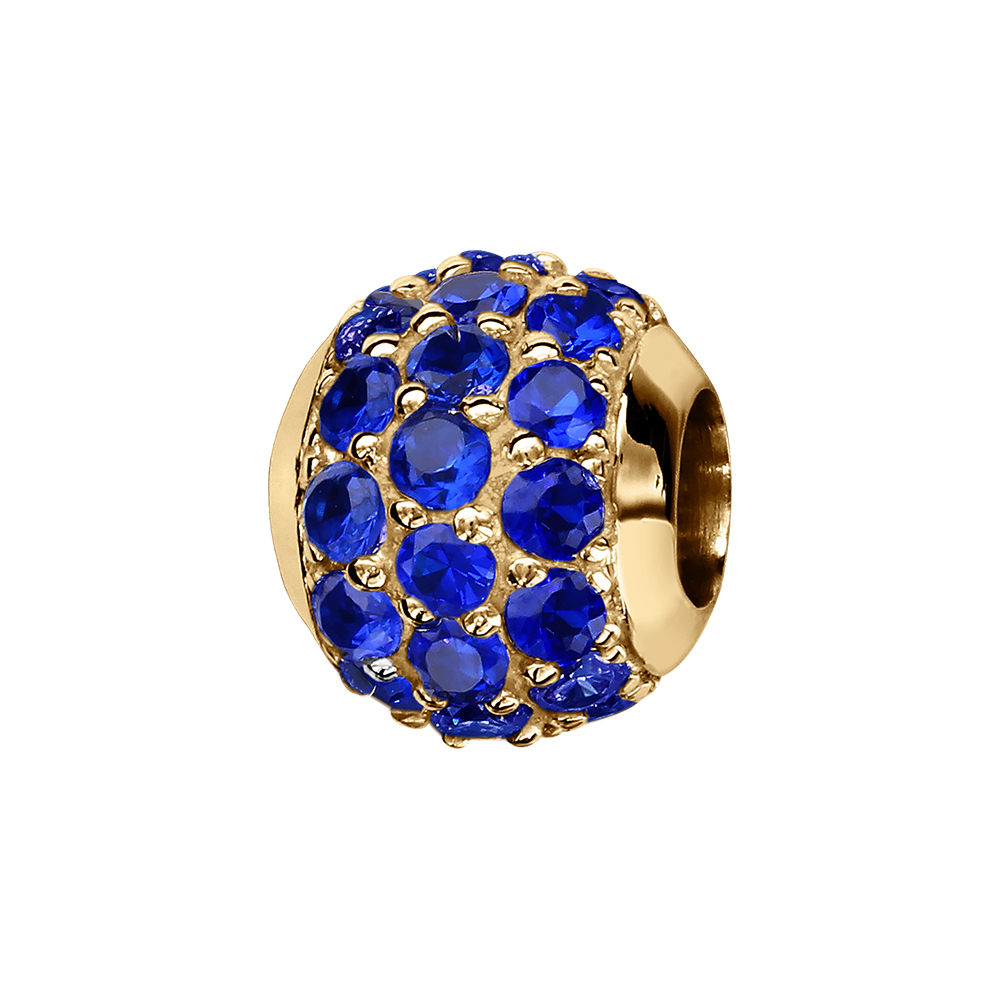 Charms coulissant en vermeil boule pierres bleu foncé sertis