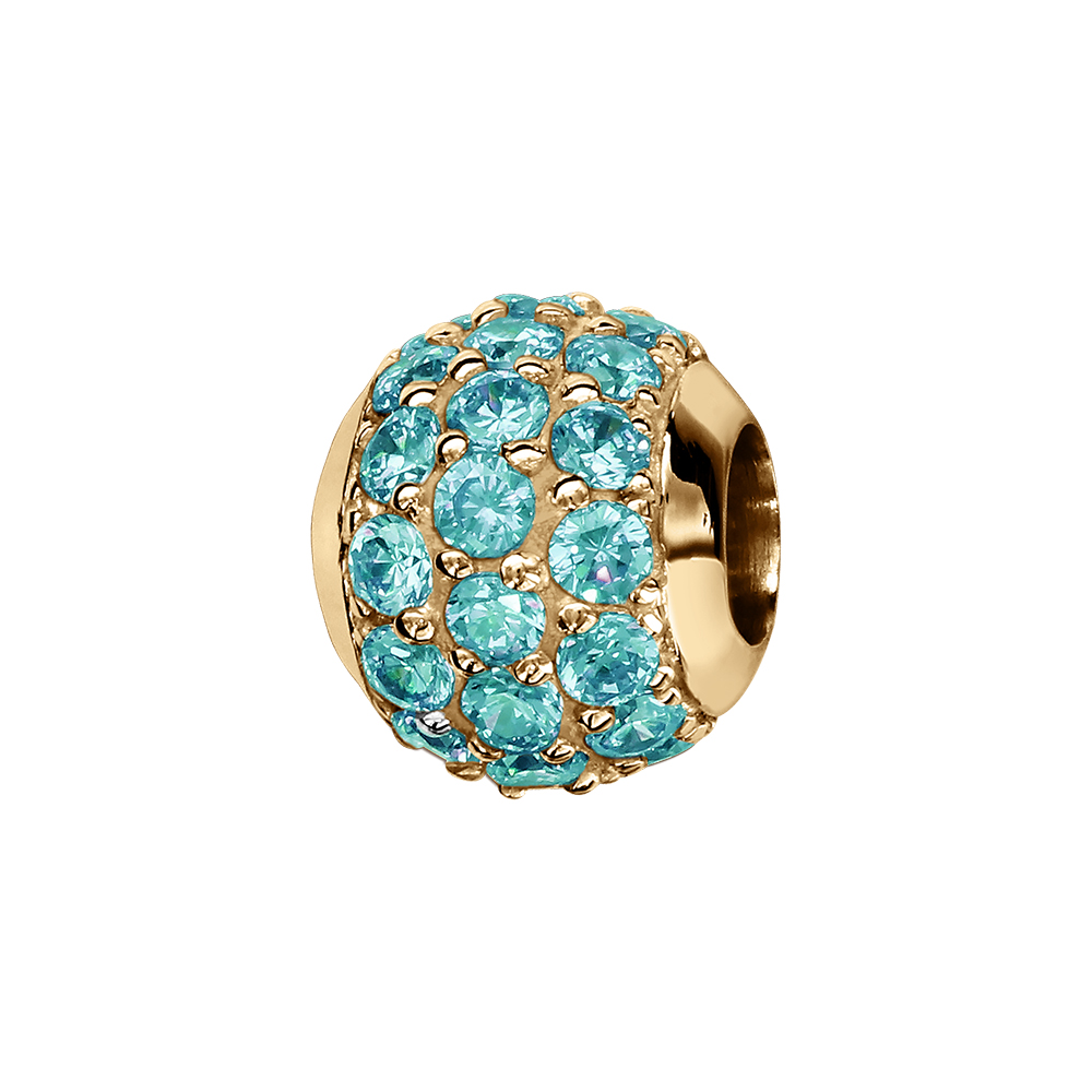 Charms coulissant en vermeil boule pierres bleu ciel sertis