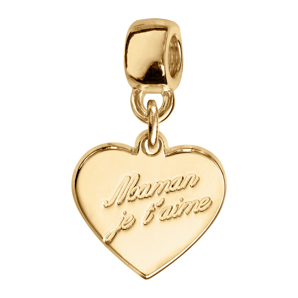 Charms coulissant en vermeil coeur "maman je t'aime"
