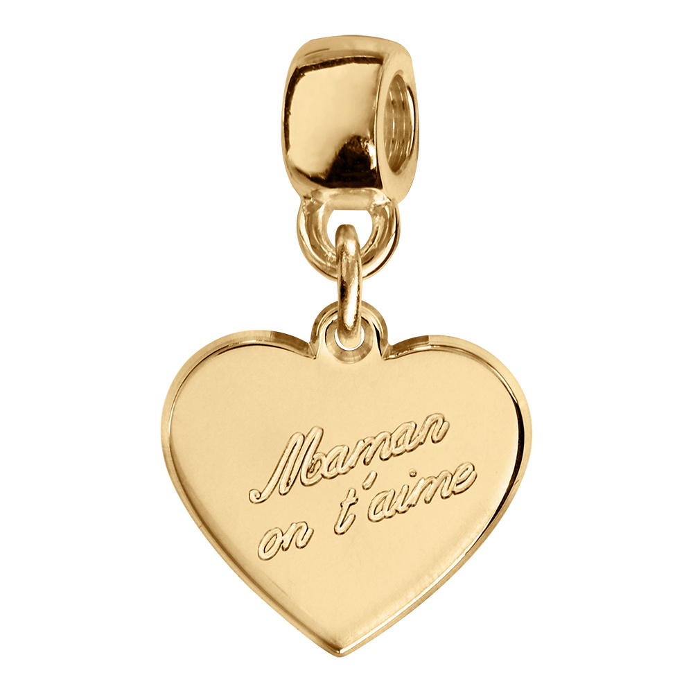 Charms coulissant en vermeil coeur "maman on t'aime"