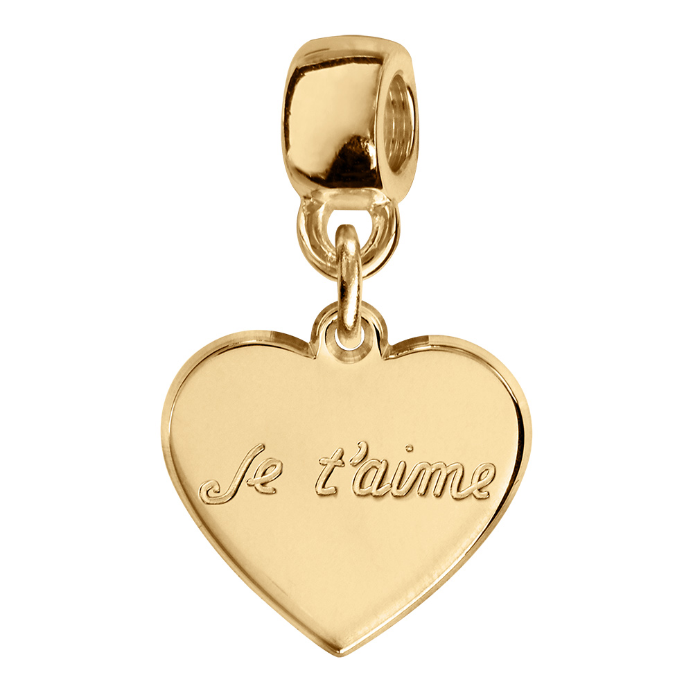 Charms coulissant en vermeil coeur "je t'aime"