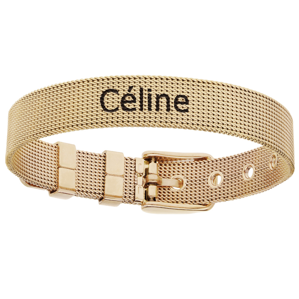 Bracelet en acier et PVD jaune maille milanaise forme boucle de ceinture 21cm réglable