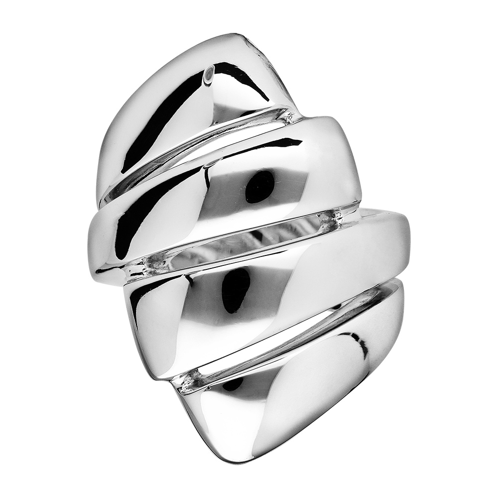 Bague Elixès en argent massif rhodié ruban enroulé en forme de croissant