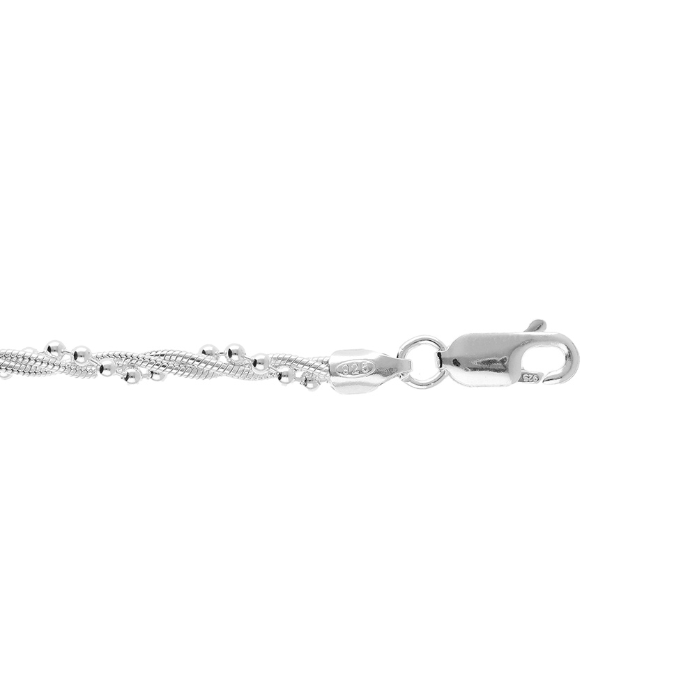 Bracelet en argent 3 chaînes torsadées dont 2 chaînes tube et 1 chaîne boules - longueur 18cm