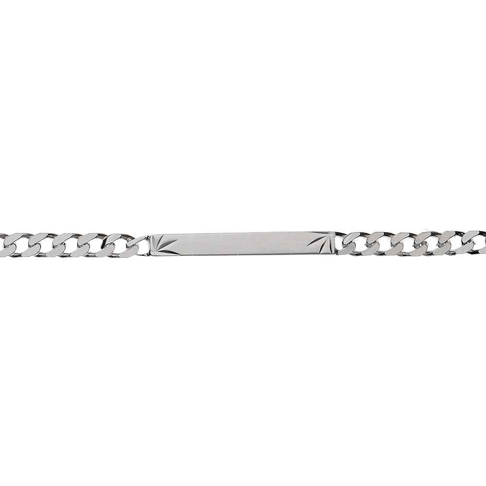Gourmette en argent maille serr�e avec diamantage �toil� dans 2 angles - largeur 4mm et longueur 18cm - Vue 2