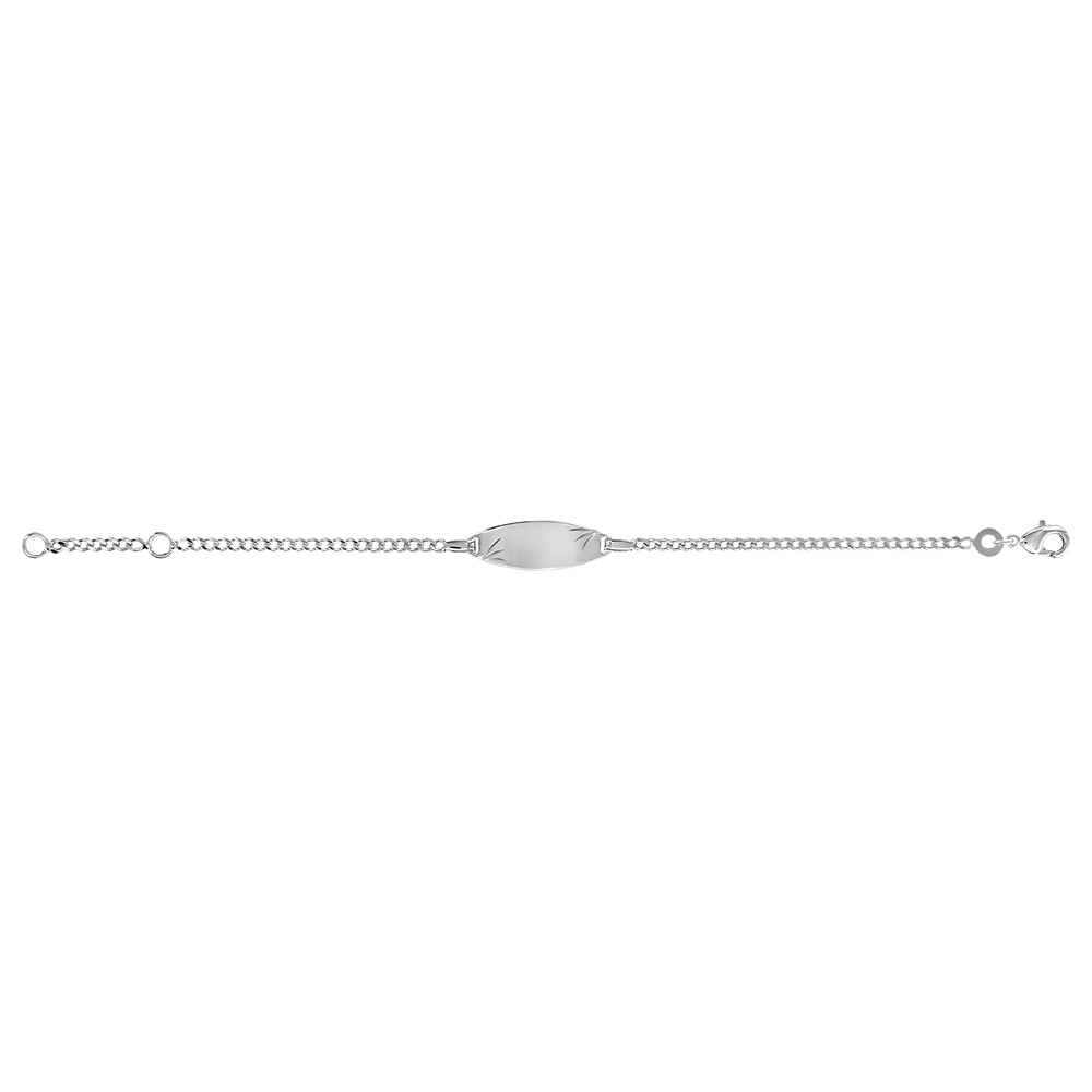 Gourmette pour b�b� en argent maille serr�e avec plaque ovale et diamantage �toil� dans les coins - largeur 2mm et longueur 13cm + 2cm de rallonge - Vue 2