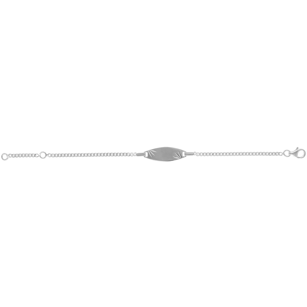 Gourmette pour b�b� en argent rhodi� maille serr�e avec plaque ovale et diamantage �toil� dans les coins - largeur 2mm et longueur 13cm + 2cm de rallonge - Vue 2