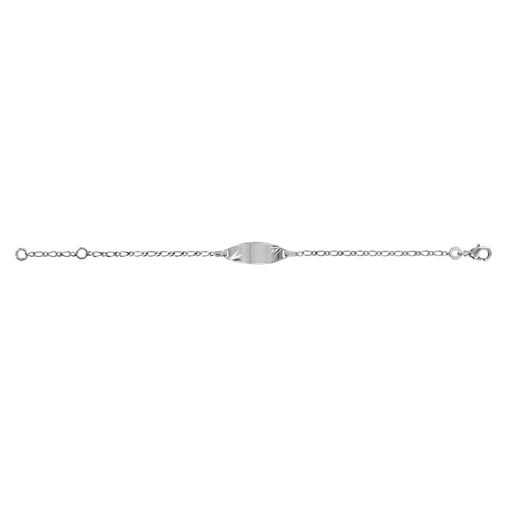Gourmette pour b�b� en argent maille 1+1 avec plaque ovale et diamantage �toil� dans les coins - largeur 2mm et longueur 13cm + 2cm de rallonge - Vue 2