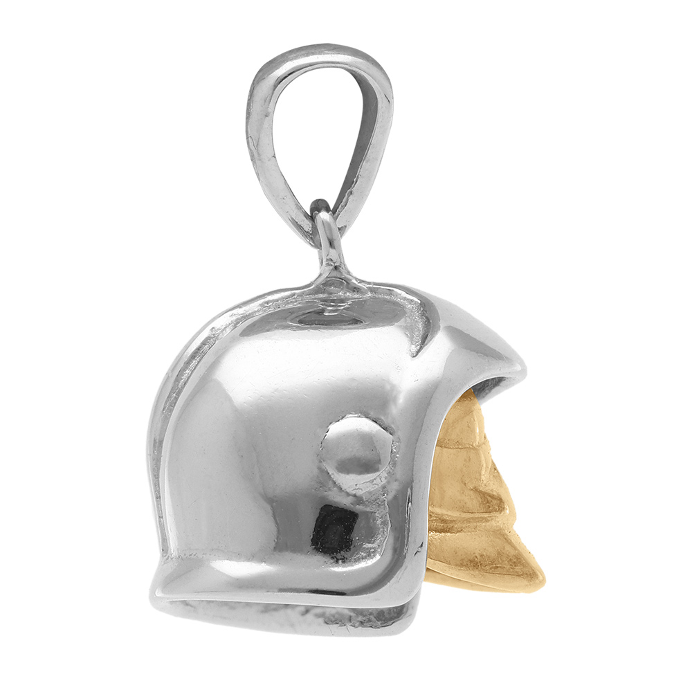 Pendentif en argent rhodi� casque de pompier avec visi�re amovible grand mod�le - Vue 2