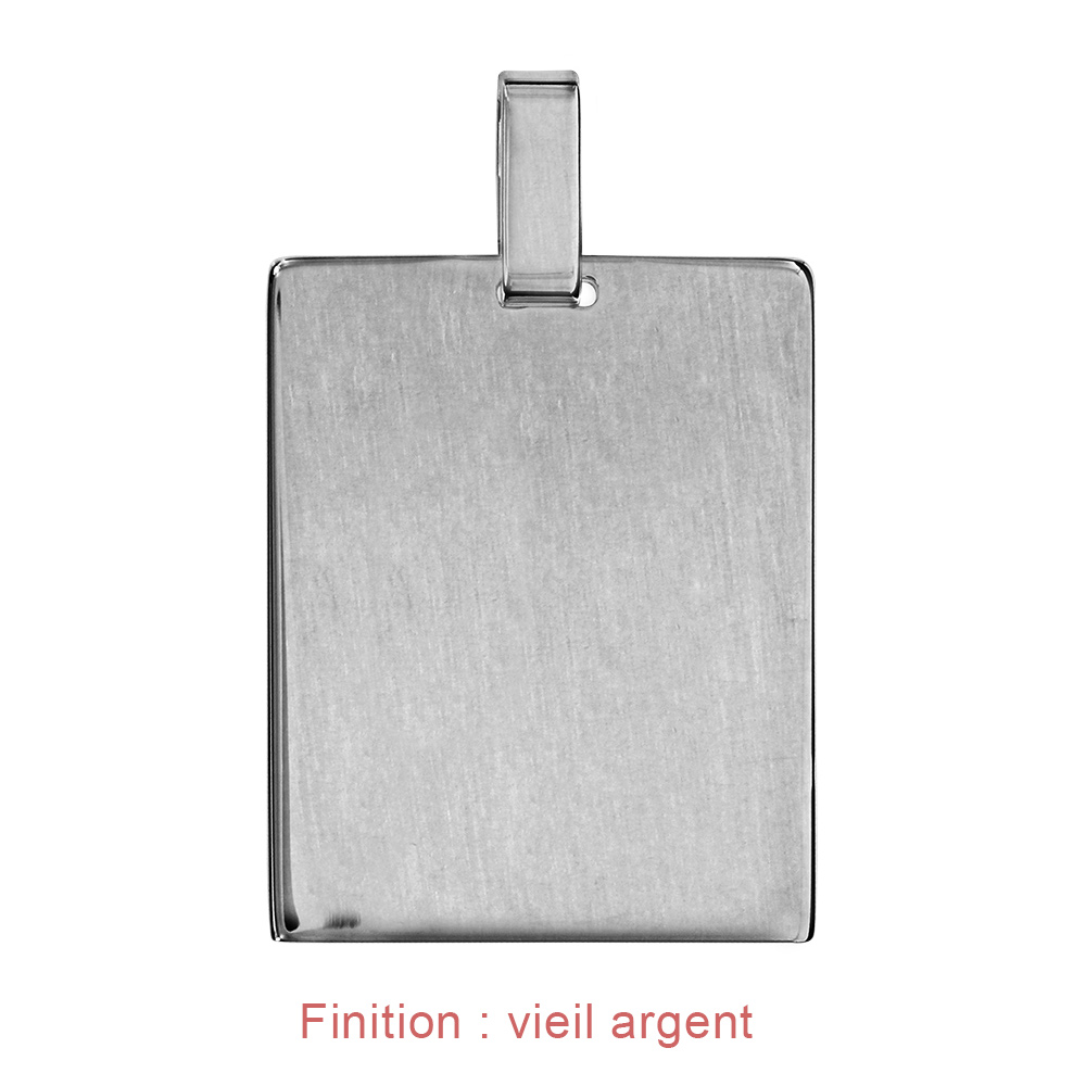 Pendentif en argent plaque G.I. rectangulaire � graver - dimensions 29mm X 23mm - plaque prestige - Vue 2
