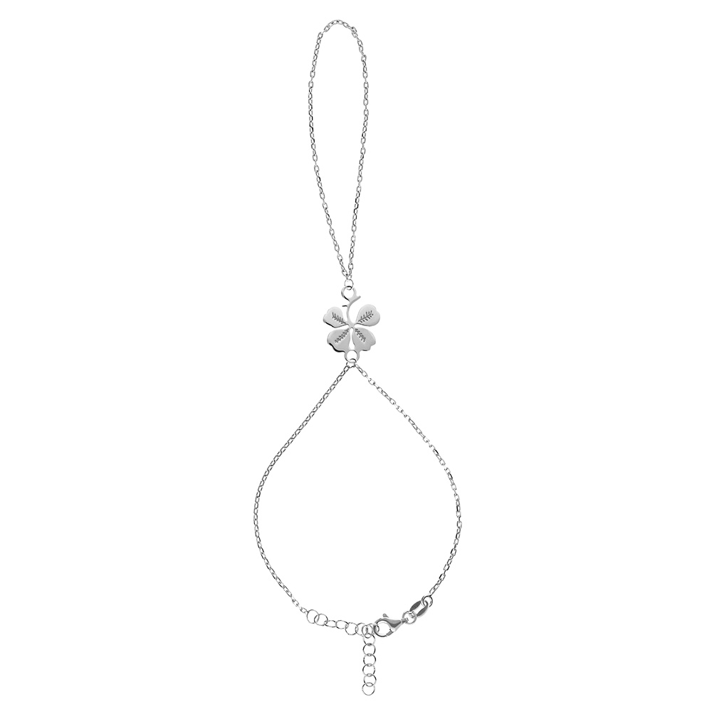 Parure de main en argent avec tr�fle � 4 feuilles au croisement 15 cm +2.5 cm de rallonge - Vue 2