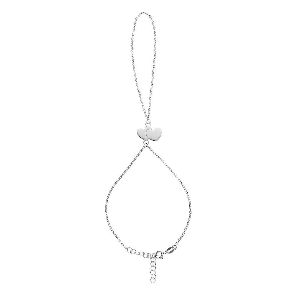 Parure de main en argent avec 2 coeurs au croisement - Vue 2