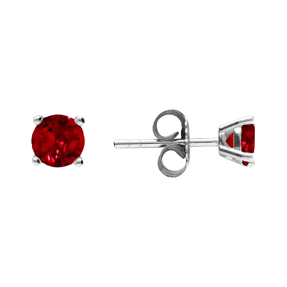 Boucles d\'oreilles tige solitaire en argent rhodi� avec oxyde rouge ronde 5mm 4 griffes - Vue 2