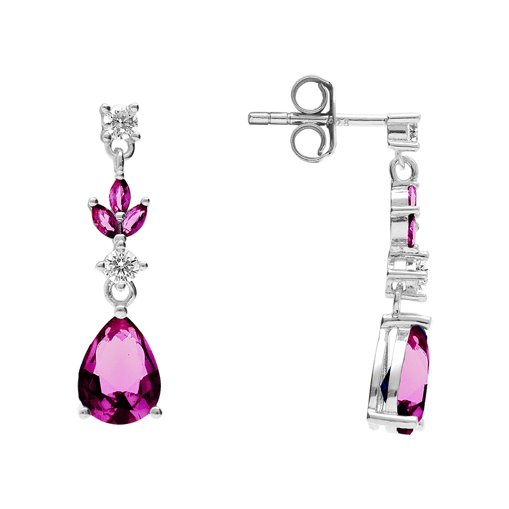 Boucles d\'oreille tige en argent rhodi� avec oxydes rouges et blancs - Vue 2