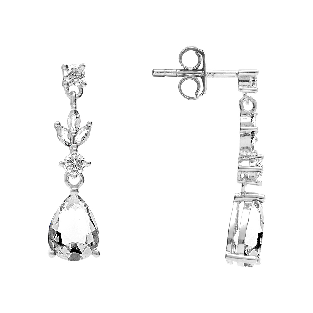 Boucles d\'oreille pendante  tige en argent rhodi� oxydes blancs sertis - Vue 2