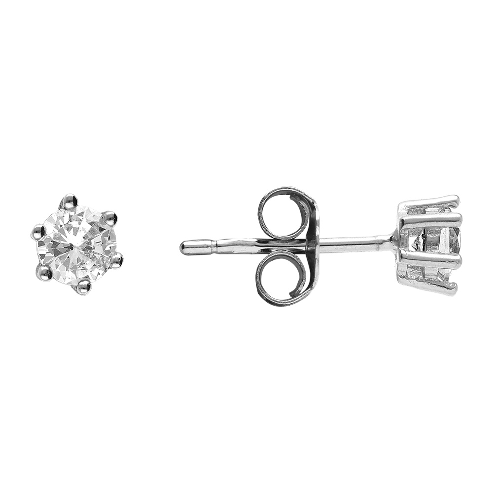 Boucles d\'oreille tige en argent rhodi� 4mm oxyde blanc serti 6 griffes - Vue 2