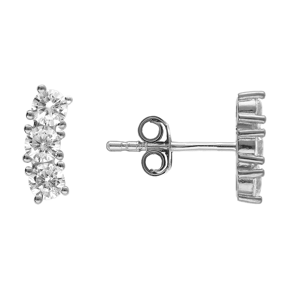 Boucles d\'oreille tige, en argent rhodi� oxydes blancs sertis - Vue 2