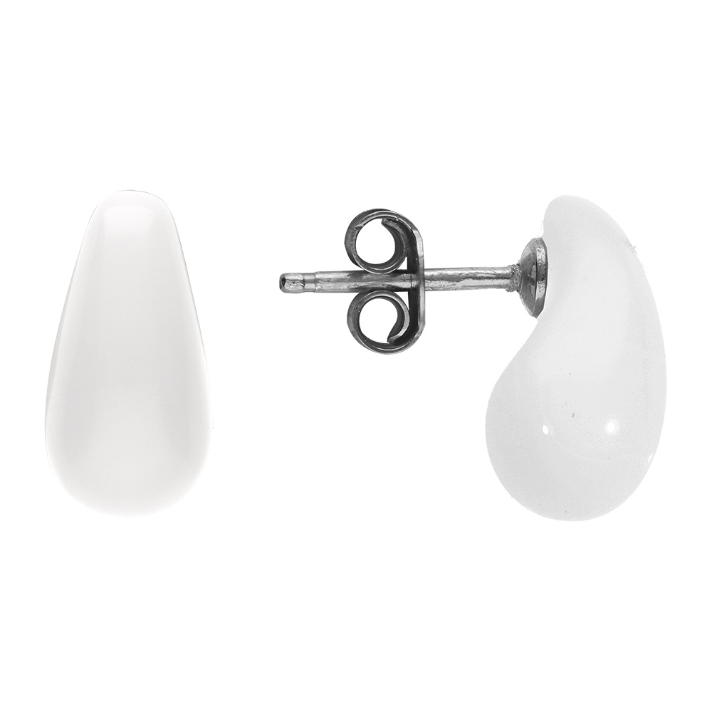 Boucles d\'oreille tige en argent rhodi� goutte en verre blanc - Vue 2