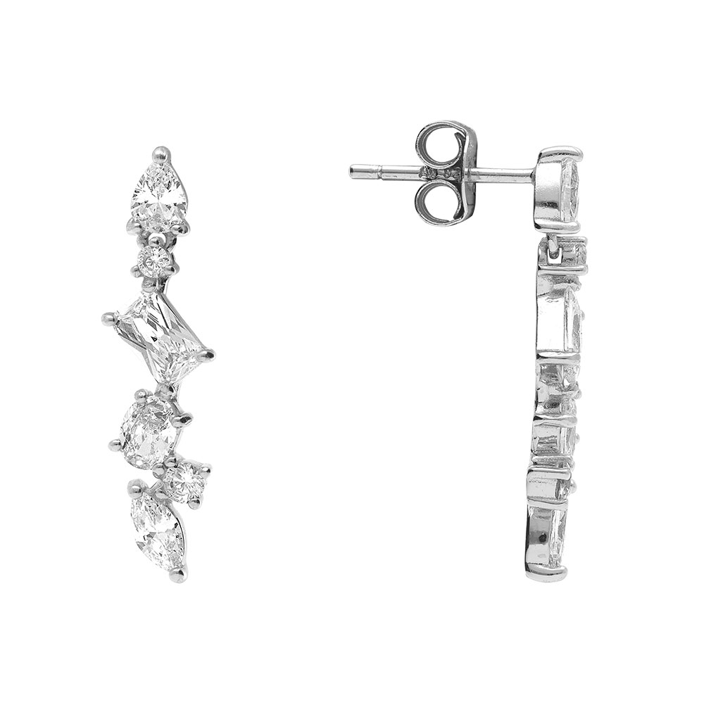 Boucles d\'oreille tige en argent rhodi� pendantes quatre oxydes blancs sertis - Vue 2