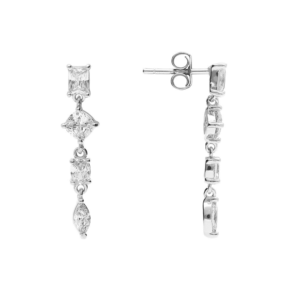 Boucles d\'oreille tige en argent rhodi� pendante avec oxydes blancs sertis - Vue 2