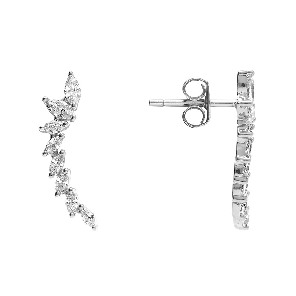 Boucles d\'oreille tige en argent rhodi� pendantes l�g�rement incurv�es par�es d\'oxydes blancs sertis - Vue 2