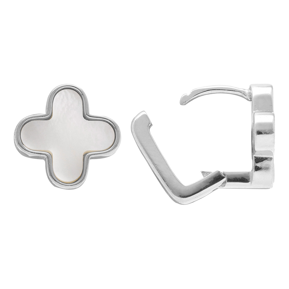 Boucles d\'oreille en argent rhodi� forme fleur en nacre blanche - Vue 2