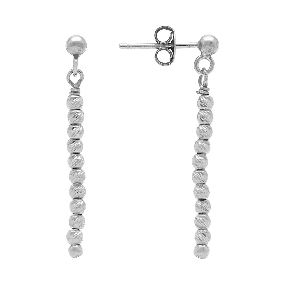 Boucles d\'oreille tige en argent rhodi pendantes avec boules diamantes - Vue 2
