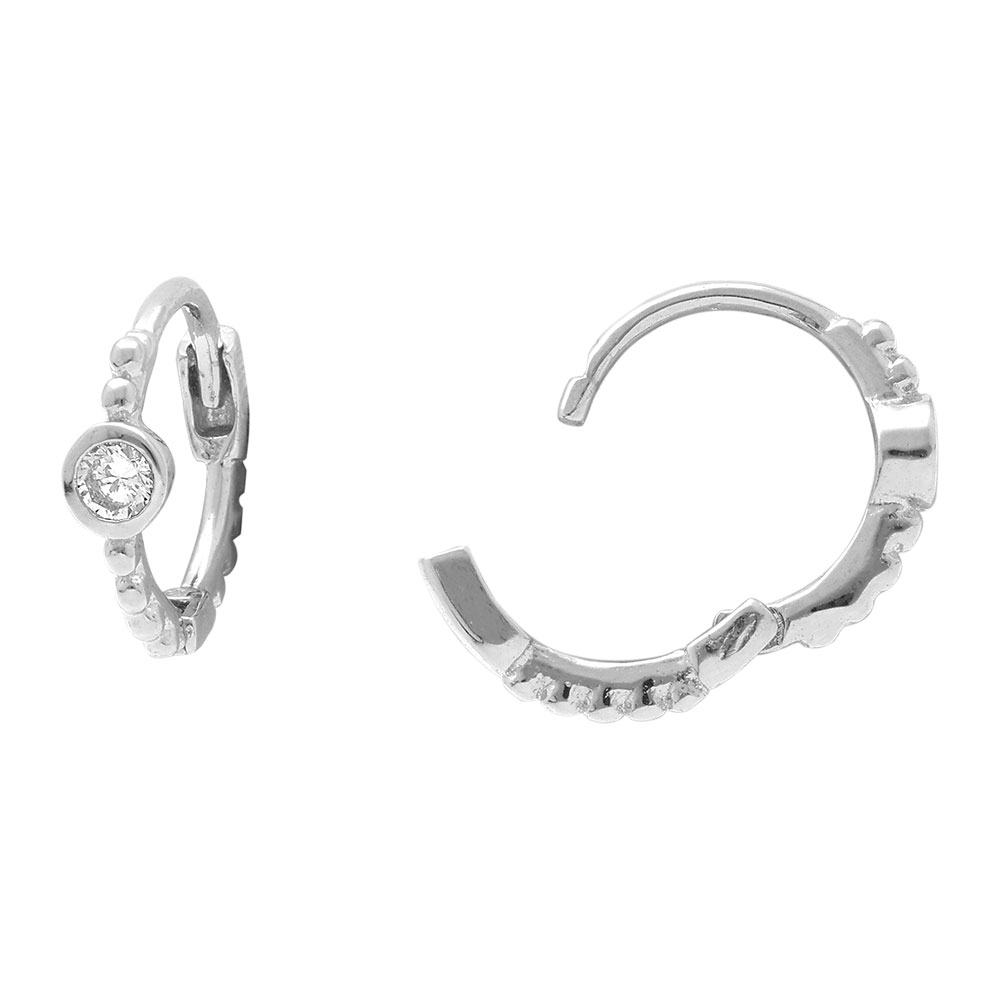 Boucles d\'oreille croles en argent rhodi avec oxyde blanc serti - Vue 2