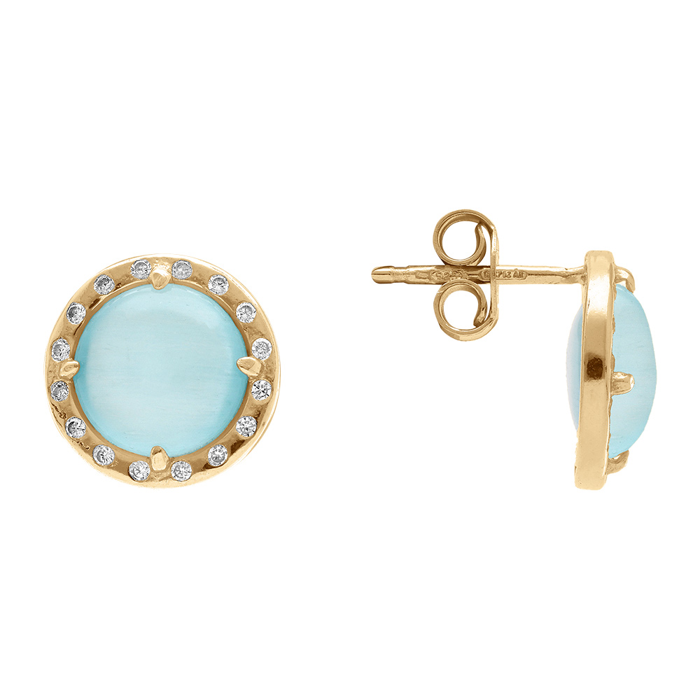 Boucles d\'oreille dormeuse en argent dor� cabochon bleu ciel - Vue 2